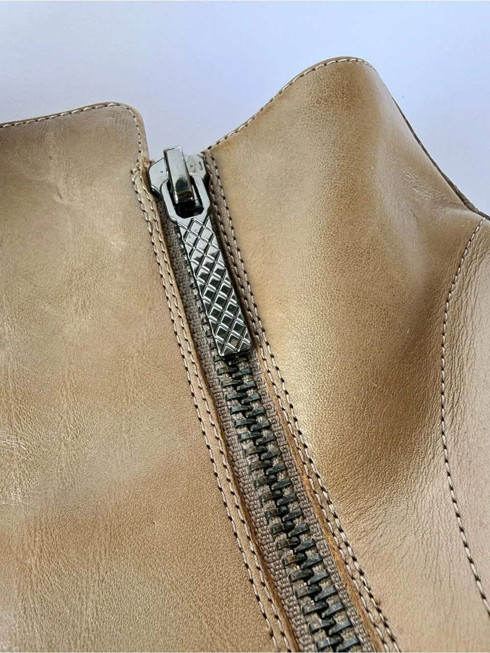 Donald J. Pliner Taupe Leather Ankle Boots with Gray Snake-Print Toe Caps